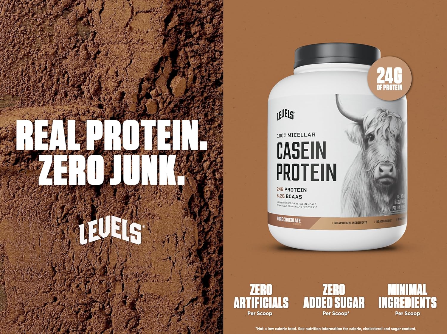 Levels 100% Micellar Casein Protein - Hormone Free Chocolate Flavor - 4LB Size