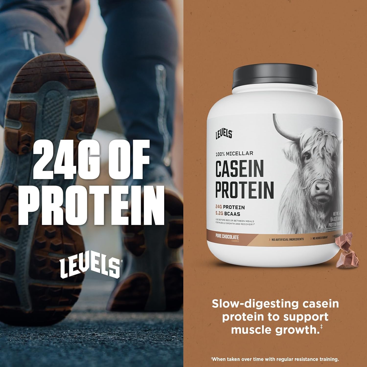 Levels 100% Micellar Casein Protein - Hormone Free Chocolate Flavor - 4LB Size