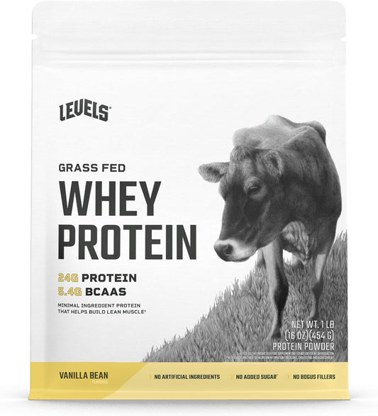 Levels Grass Fed Whey Protein Powder - 24G Protein, Vanilla Bean Flavor, 1LB - No Artificial Ingredients