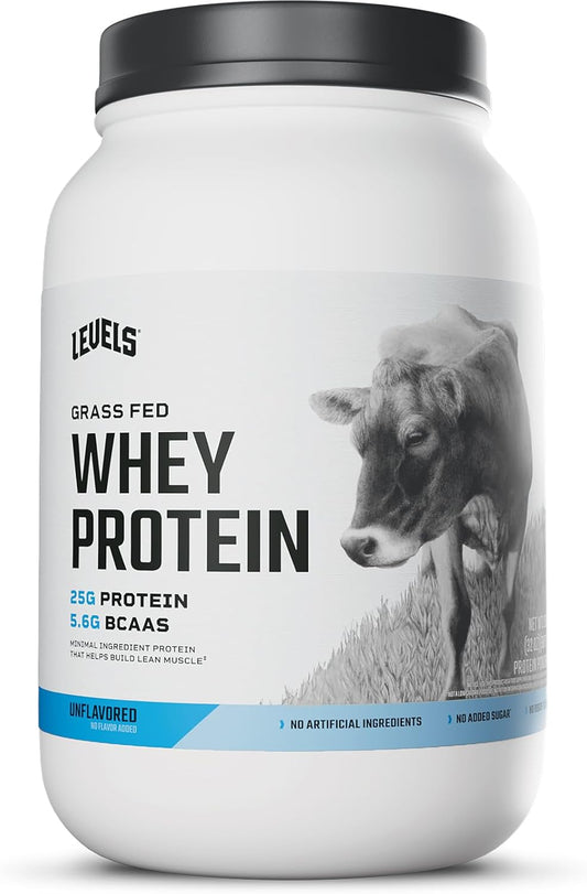 Levels Grass Fed Whey Protein Powder - 25G Protein, Unflavored, 2LB - No Artificial Additives