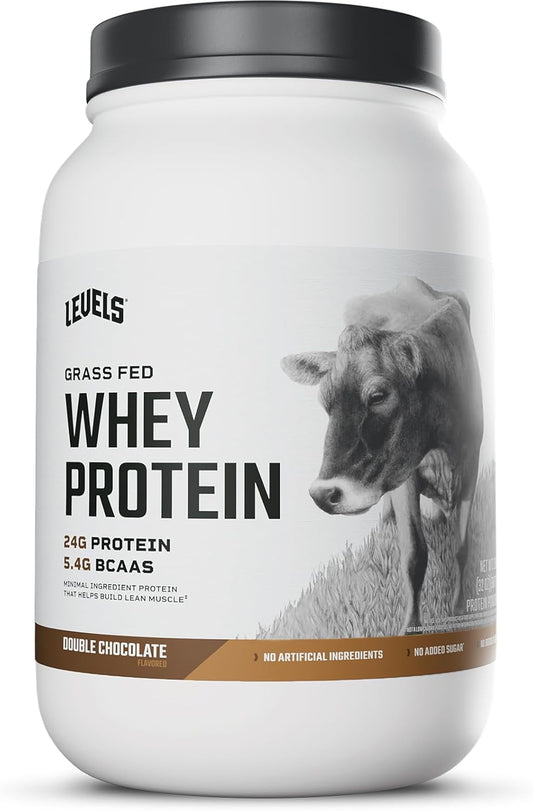 Levels Grass Fed Whey Protein Powder - Double Chocolate, 2LB - 24G Protein, No Artificial Ingredients
