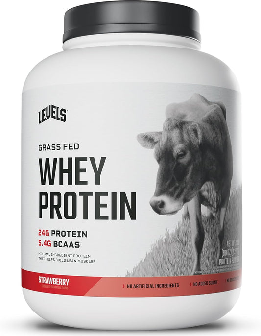 Levels Grass Fed Whey Protein Powder - Strawberry Flavor, 24G Protein, No Artificial Ingredients - 5LB Pack