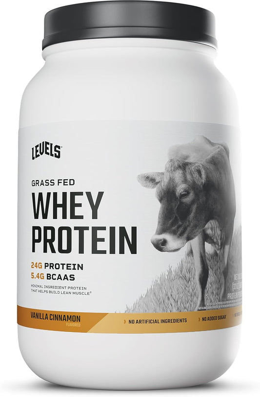 Levels Grass Fed Whey Protein Powder - Vanilla Cinnamon Flavor, 24G Protein, 2LB - No Artificial Ingredients