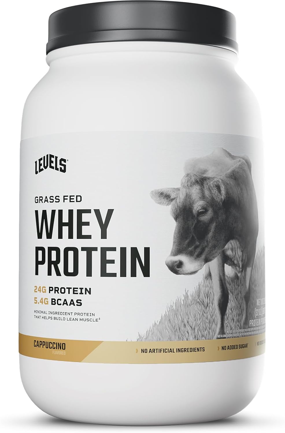 Levels Grass Fed Whey Protein Powder, Cappuccino Flavor, 2LB - 24G Protein, No Artificial Ingredients