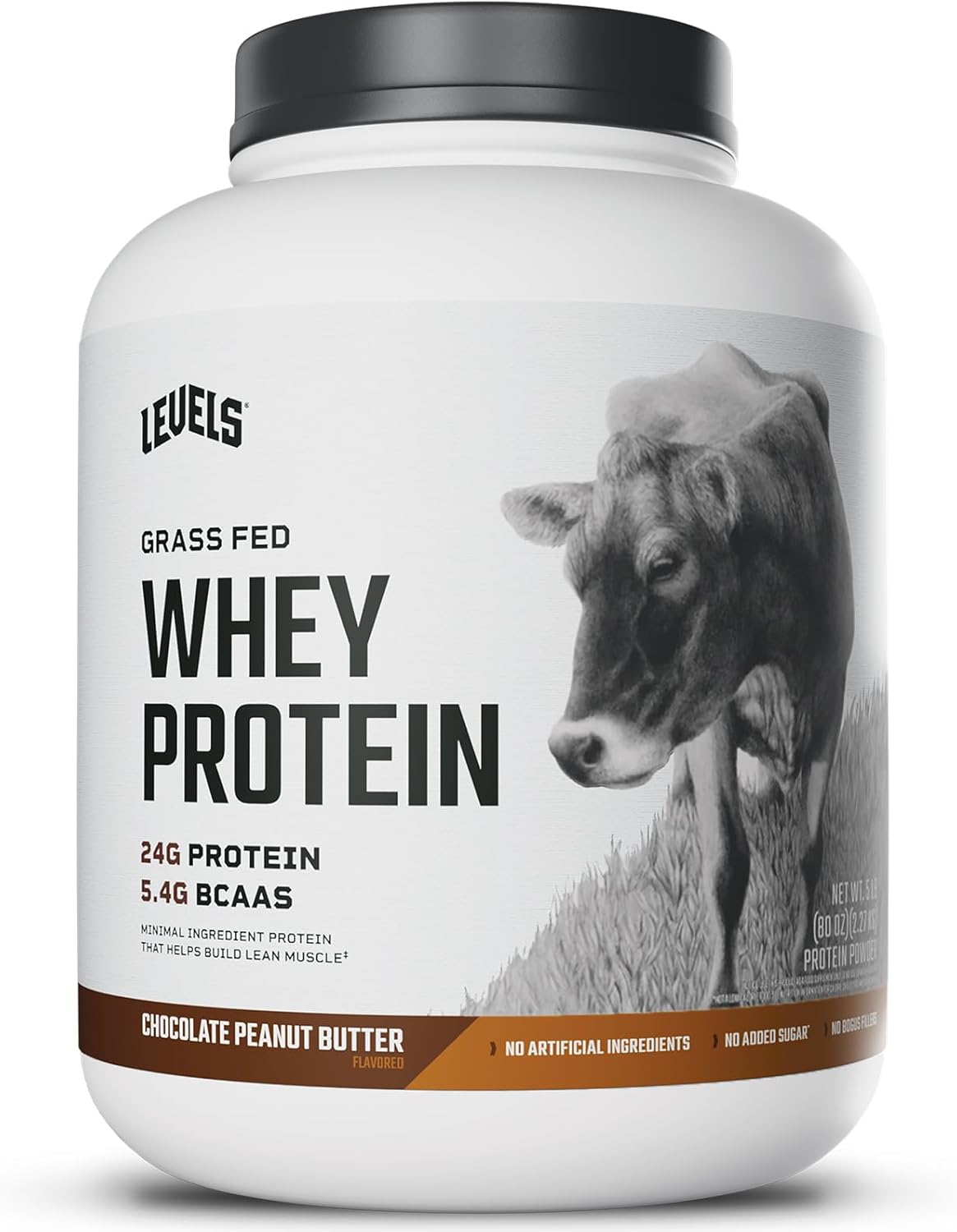 Levels Grass Fed Whey Protein Powder Chocolate Peanut Butter 5LB - 24G Protein, No Artificial Ingredients
