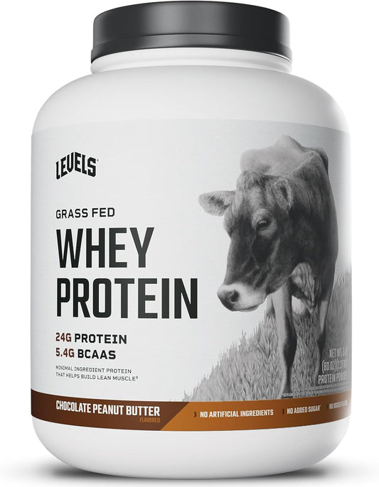 Levels Grass Fed Whey Protein Powder Chocolate Peanut Butter 5LB - 24G Protein, No Artificial Ingredients