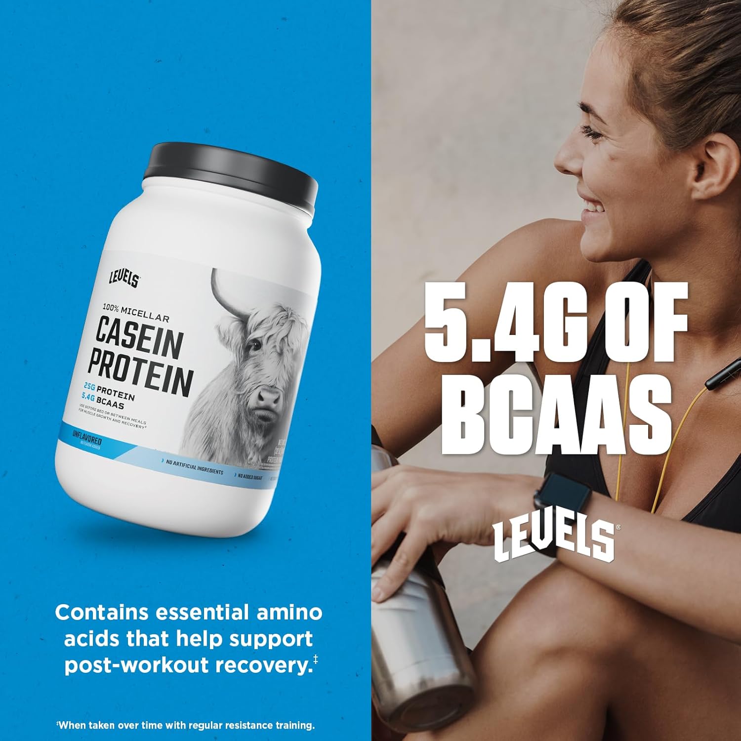 Levels Nutrition 100% Micellar Casein Protein Powder - Hormone Free & Unflavored - 2LB Size