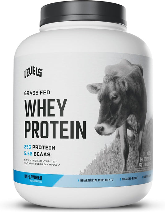 Levels Nutrition Grass Fed Whey Protein Powder - 5LB, 25G Protein, Unflavored, No Artificial Ingredients
