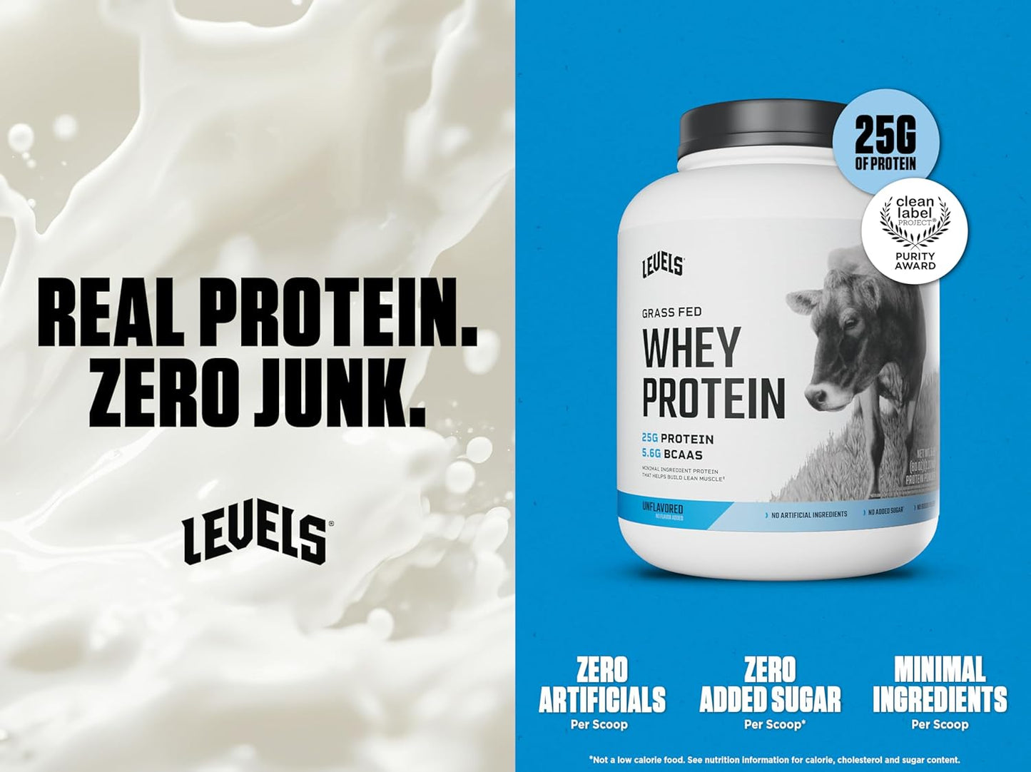 Levels Nutrition Grass Fed Whey Protein Powder - 5LB, 25G Protein, Unflavored, No Artificial Ingredients