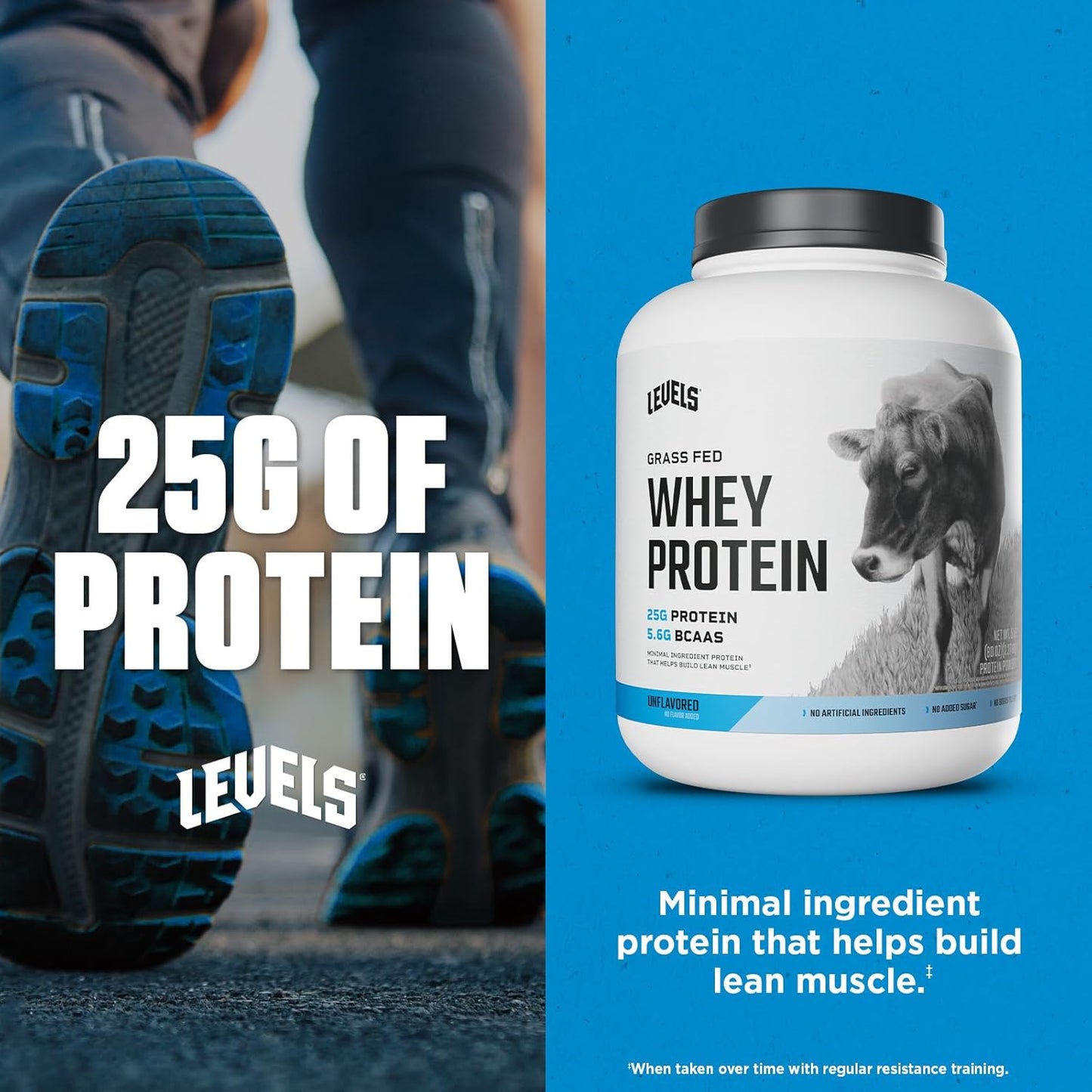 Levels Nutrition Grass Fed Whey Protein Powder - 5LB, 25G Protein, Unflavored, No Artificial Ingredients