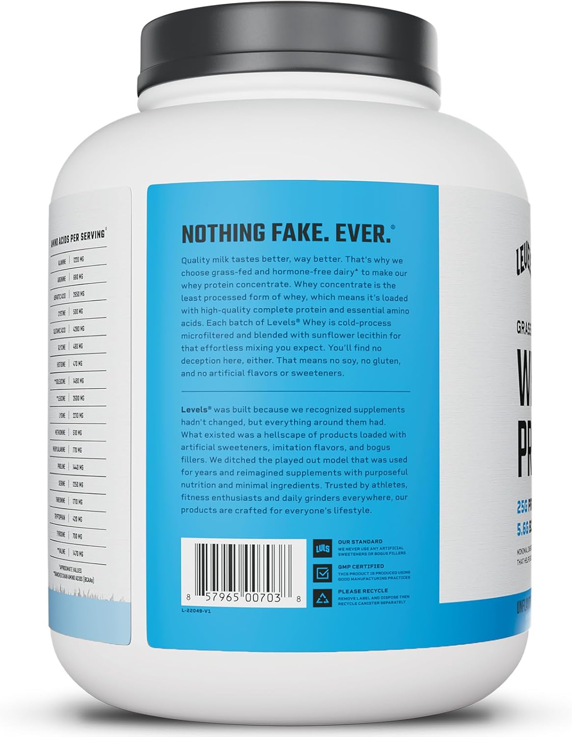 Levels Nutrition Grass Fed Whey Protein Powder - 5LB, 25G Protein, Unflavored, No Artificial Ingredients