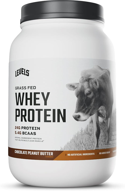 Levels Nutrition Grass Fed Whey Protein Powder - Chocolate Peanut Butter Flavor, 24g Protein, No Artificial Ingredients - 2LB Pack