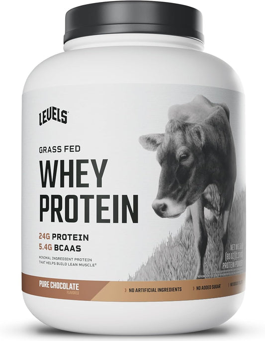 Levels Nutrition Grass Fed Whey Protein Powder - Pure Chocolate Flavor, 5LB - 24G Protein, No Artificial Ingredients