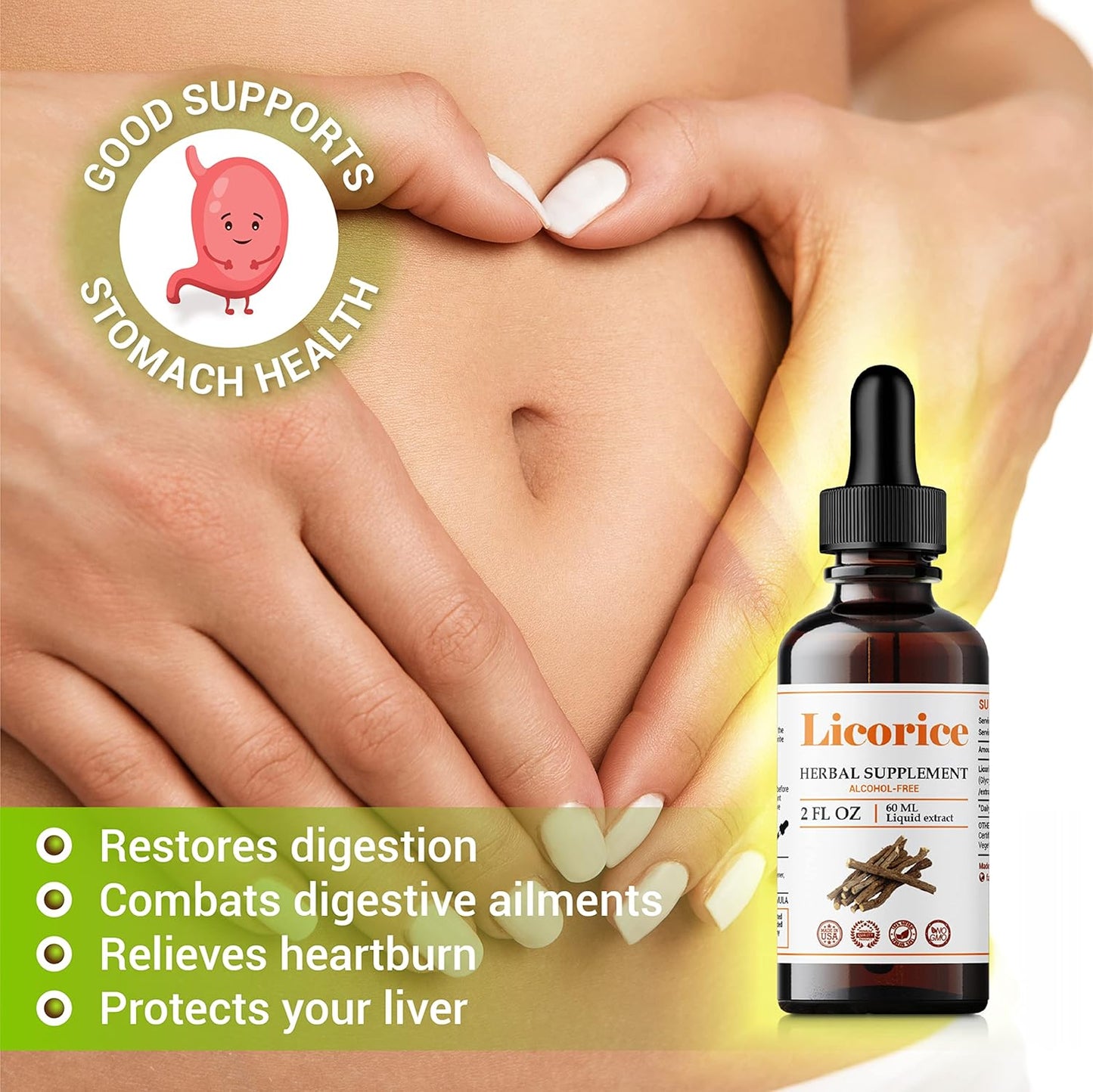Licorice Root Extract Supplement - Herbal Immune Support for Digestion, Respiratory Health, and Fatigue - Non-GMO Formula - 2 Fl Oz Bottle