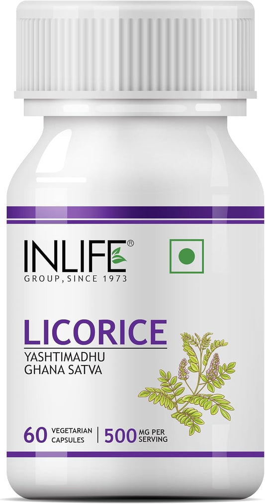Licorice Root Extract Supplement 500mg - 60 Vegetarian Capsules for Digestive Health