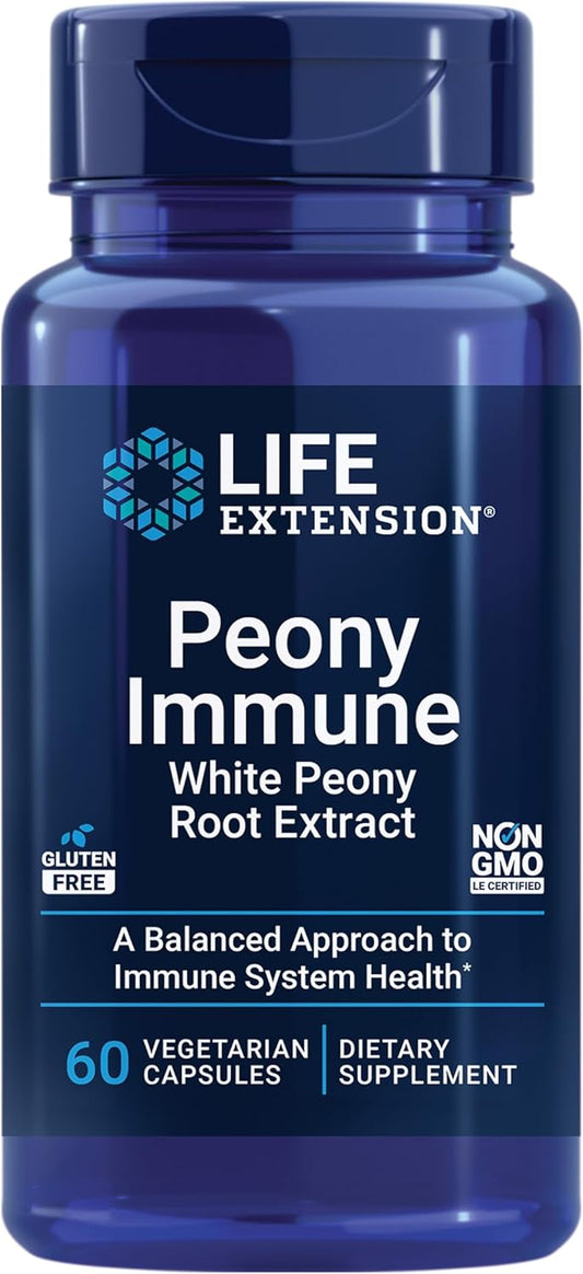 Life Extension Peony Immune Capsules - White Peony Root for Immune System Support - Gluten-Free, Non-GMO, Vegetarian - 60 Count