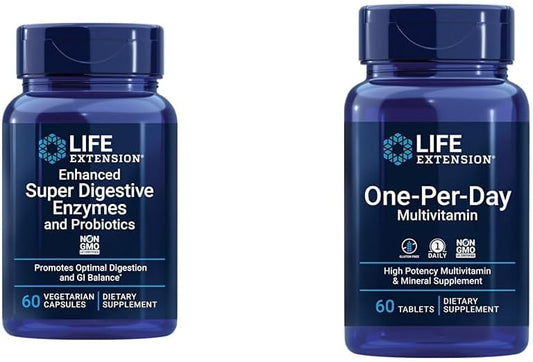 Life Extension Super Digestive Enzymes, Probiotics, & Multivitamin Combo - 60 Capsules & Tablets