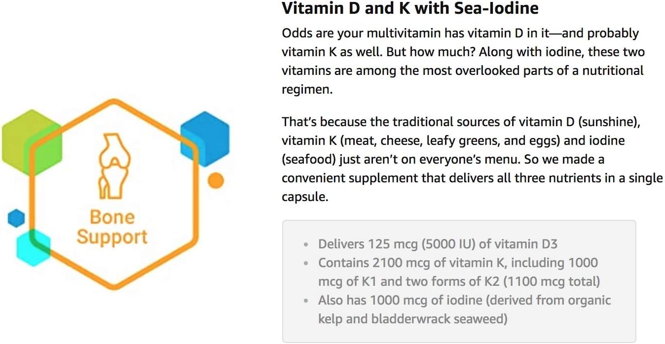 Life Extension Vitamins D and K with Sea-Iodine Capsules - 90 Count (Pack of 2)
