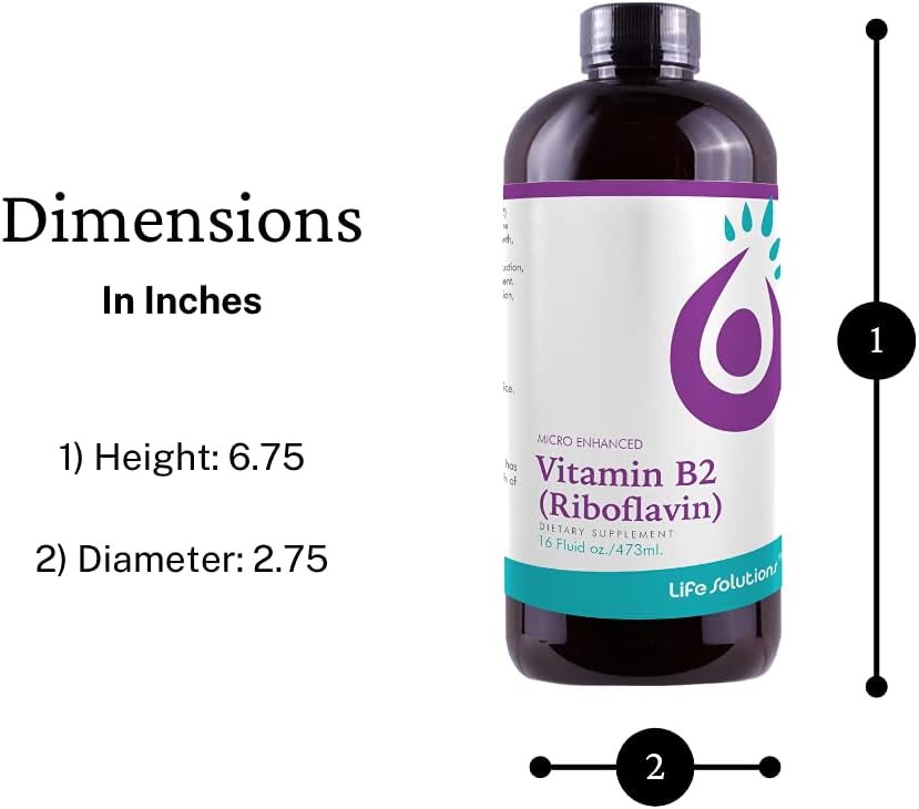 Life Solutions Vitamin B2 - Liquid Dietary Supplement with 50mg Riboflavin Per Serving - Highly Bioavailable, Pharmacist Formulated, Rapid-Sorb Technology for Efficient Nutrient Absorption - 16 fl oz