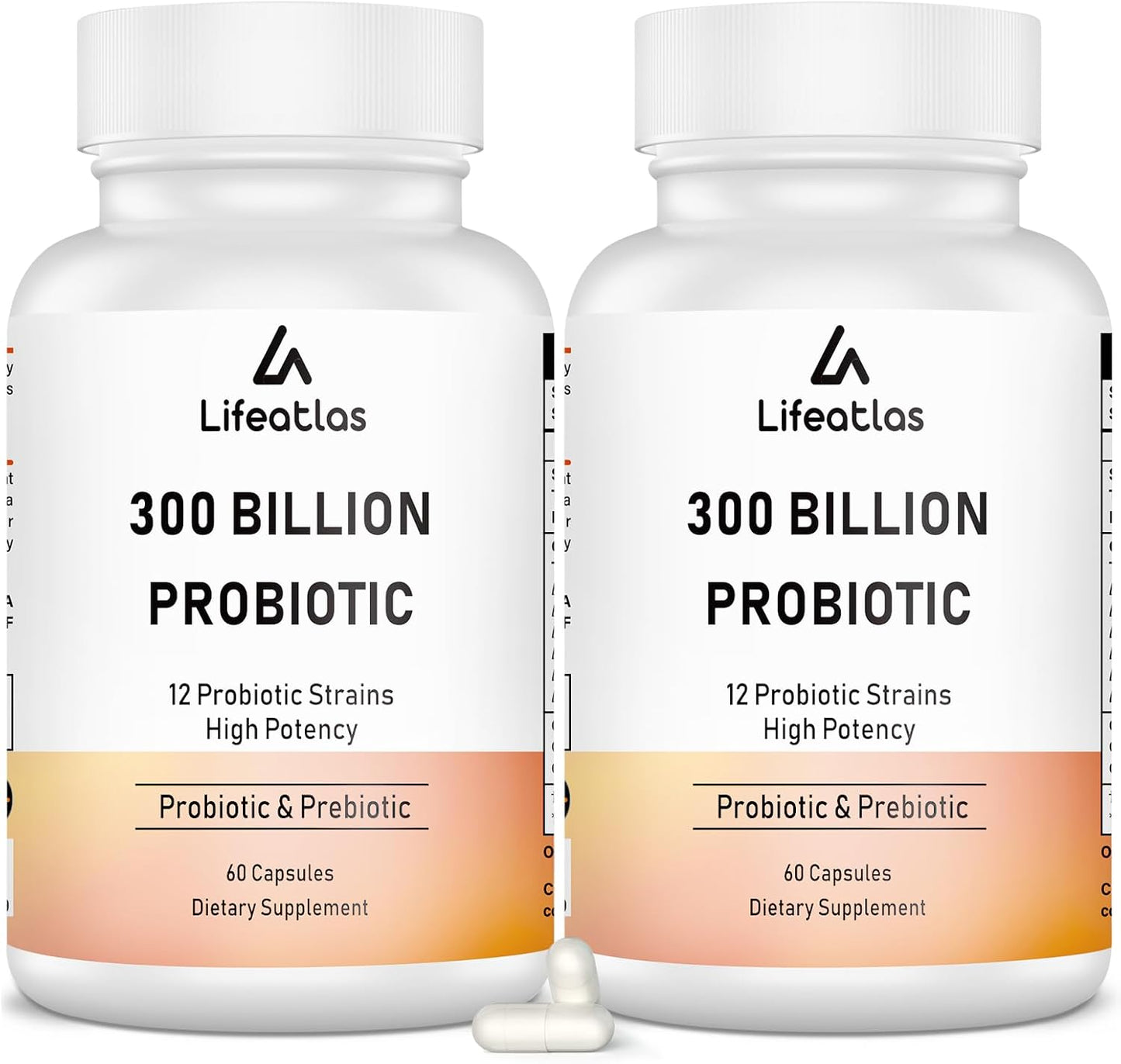 Lifeatlas 300 Billion CFU Probiotics - 12 Strains Prebiotic Blend for Digestive & Gut Health, Immune Support - 120 Capsules