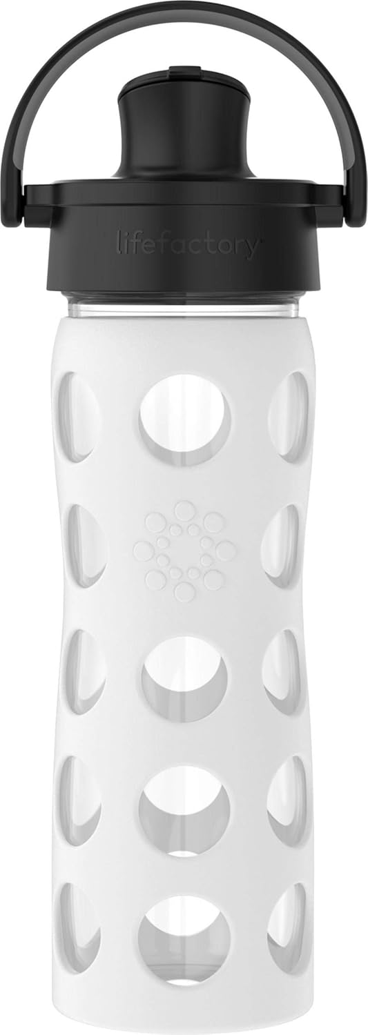 Lifefactory 16oz Glass Water Bottle w/ Active Flip Cap & Silicone Sleeve - Optic White