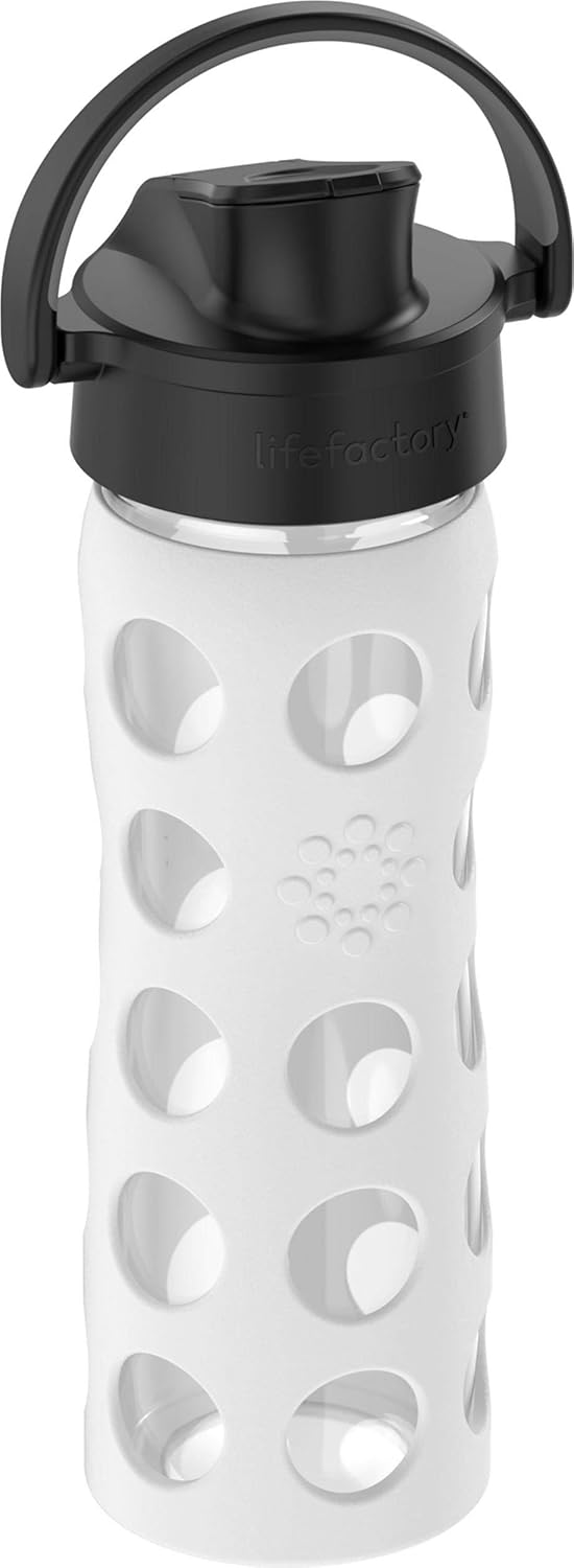 Lifefactory 16oz Glass Water Bottle w/ Active Flip Cap & Silicone Sleeve - Optic White
