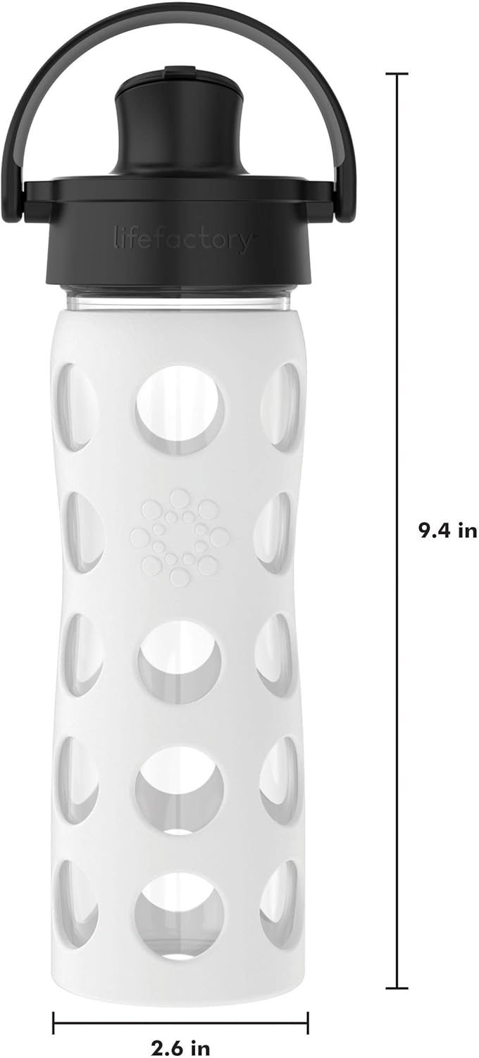 Lifefactory 16oz Glass Water Bottle w/ Active Flip Cap & Silicone Sleeve - Optic White