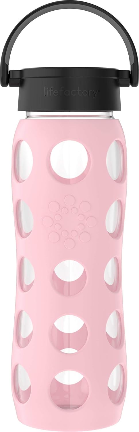 Lifefactory 22 oz Glass Water Bottle with Classic Cap, BPA-Free, Silicone Sleeve - Desert Rose Color