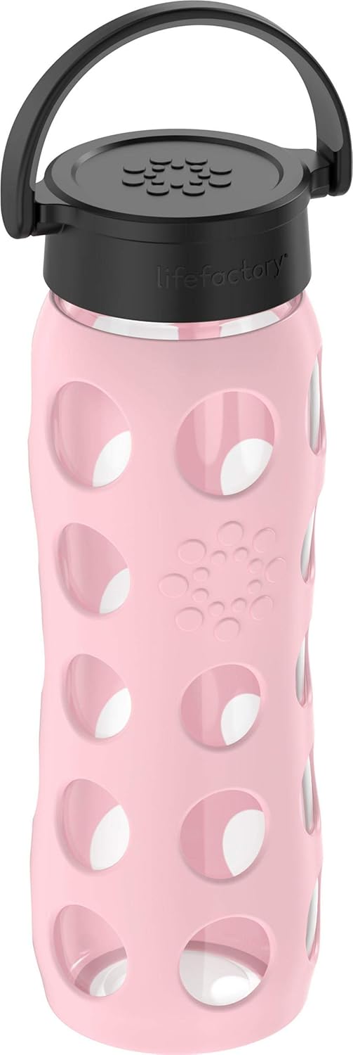 Lifefactory 22 oz Glass Water Bottle with Classic Cap, BPA-Free, Silicone Sleeve - Desert Rose Color