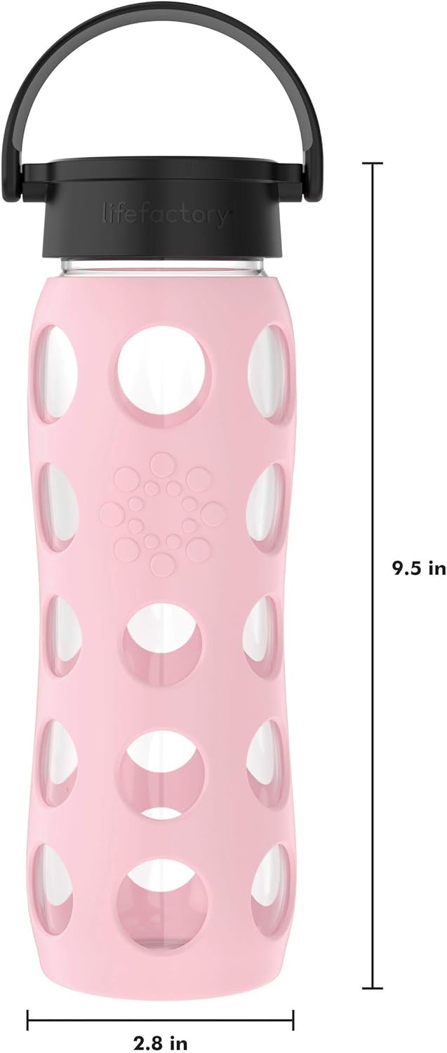 Lifefactory 22 oz Glass Water Bottle with Classic Cap, BPA-Free, Silicone Sleeve - Desert Rose Color