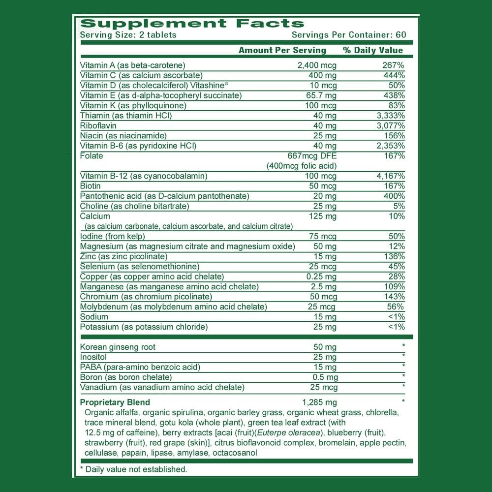 Life's Fortune Energy Boosting Multi-Vitamin with Super Greens, Berries, Antioxidants, Enzymes - Non-GMO, Iron Free - 120 Veggie Tablets