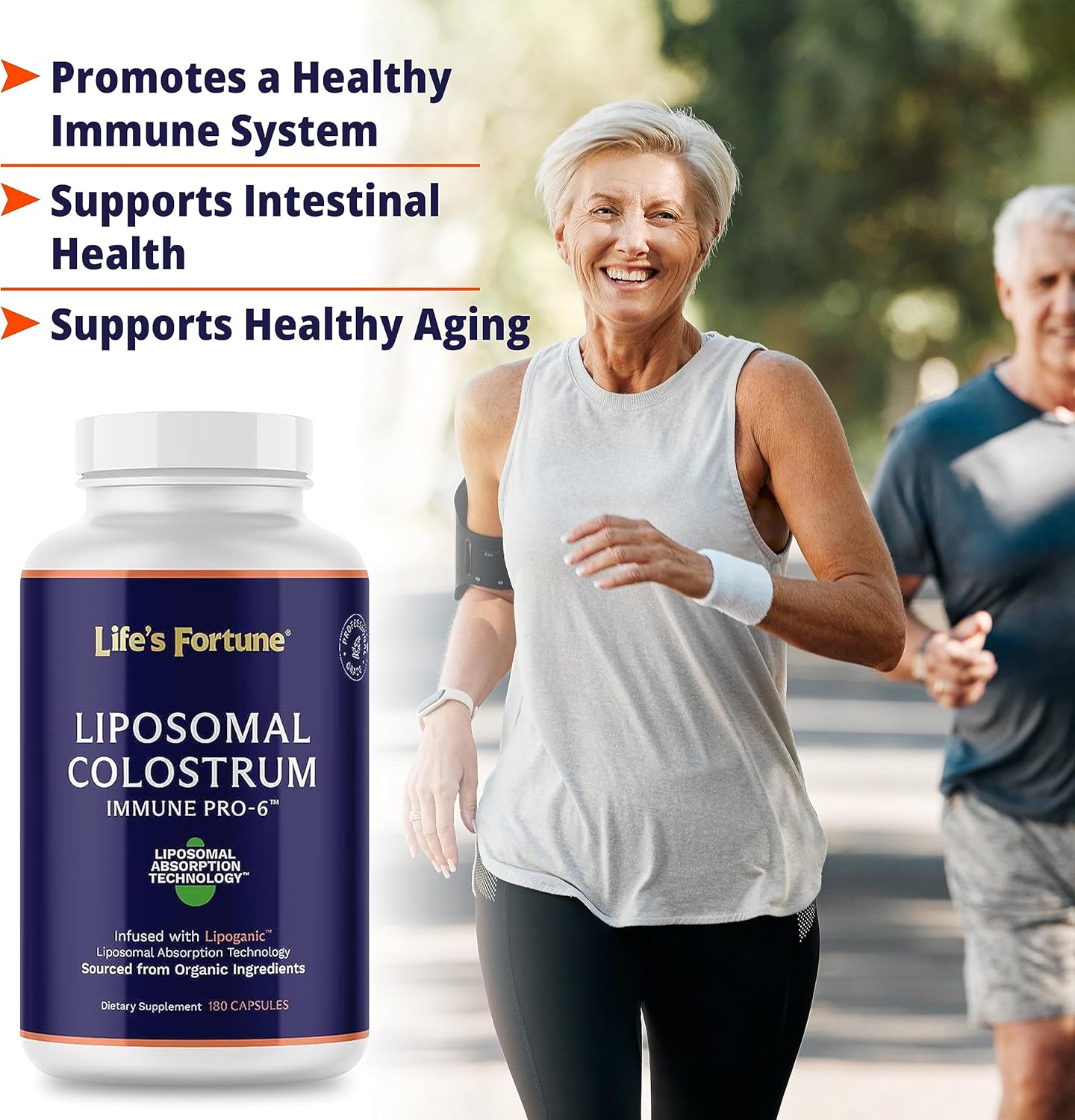 Life's Fortune Immune Pro-6: Certified 6-Hour Colostrum Capsules for Immune System Defense & Balance - 180 Count