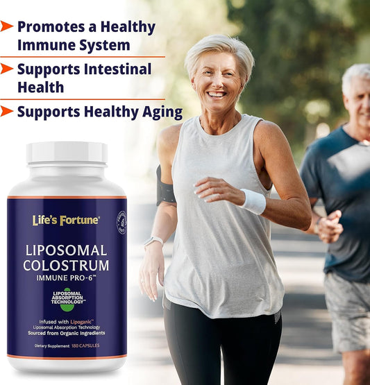 Life's Fortune Immune Pro-6: Certified 6-Hour Colostrum Capsules for Immune System Defense & Balance - 180 Count