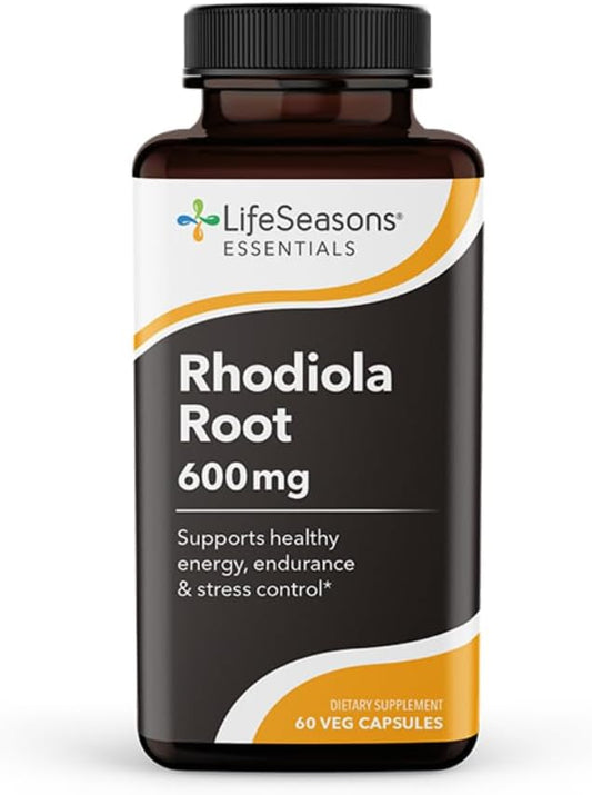 LifeSeasons Essentials Rhodiola Root Capsules - Promotes Stress Relief, Sleep Quality, Cognitive Function - Natural Calm Support - 600mg - 30 Day Supply