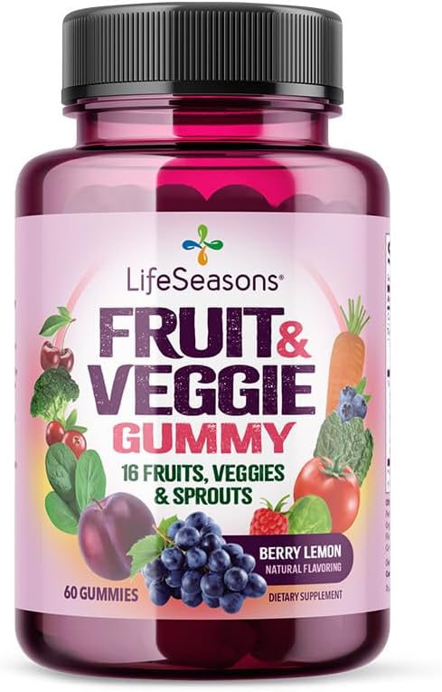 LifeSeasons Fruit & Veggie Gummy Supplement - Immune Support - 16 Fruits, Vegetables & Sprouts - Vitamins, Minerals, & Antioxidants - 3X Potency - 60 Gummies