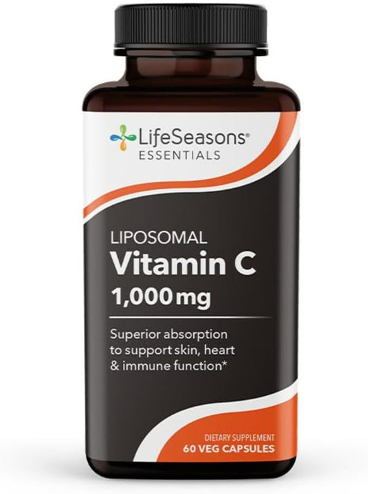 LifeSeasons Liposomal Vitamin C Supplement - Supports Skin, Heart, and Immunity - Boosts Collagen Production - Antioxidants for Stress Relief - 60 Capsules