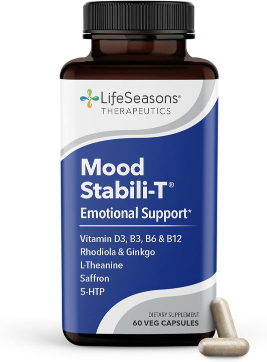 LifeSeasons Mood Stabilizer Supplement - Supports Emotional Balance, Calmness, and Happiness - Stress Relief with Rhodiola, Ginkgo Biloba, and Vitamin D3 - 60 Capsules
