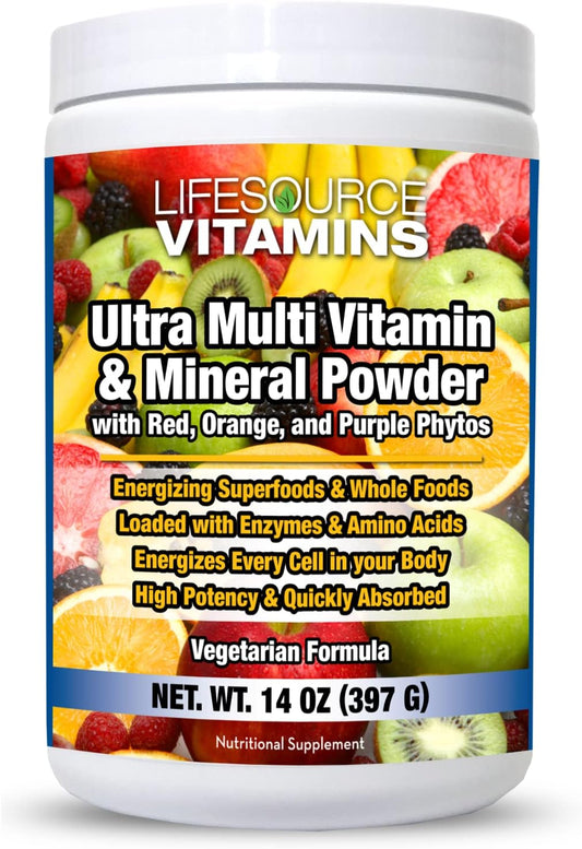 LifeSource Vitamins Ultra Multi Vitamin & Mineral Powder with Phyto Reds, Purples, and Oranges - 30 Day Supply