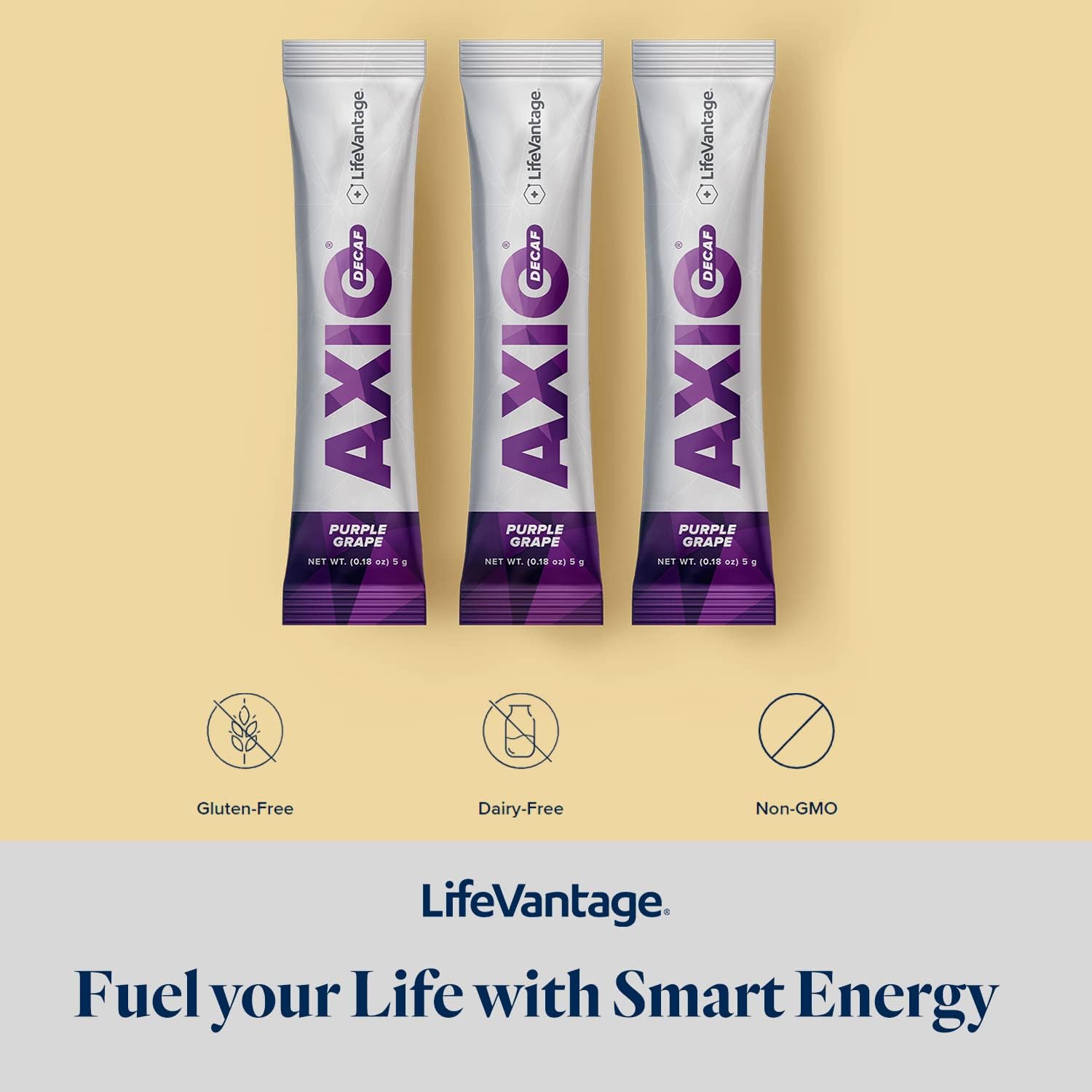 LifeVantage AXIO Purple Grape Energy Drink Powder - 30 Packets with B Vitamins & Green Tea Extract