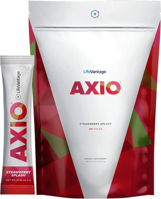 LifeVantage AXIO Strawberry Splash Energy Drink Powder - 30 Packets with B Vitamin, DMAE, L-Theanine, Quercetin, Green Tea, Pine Bark