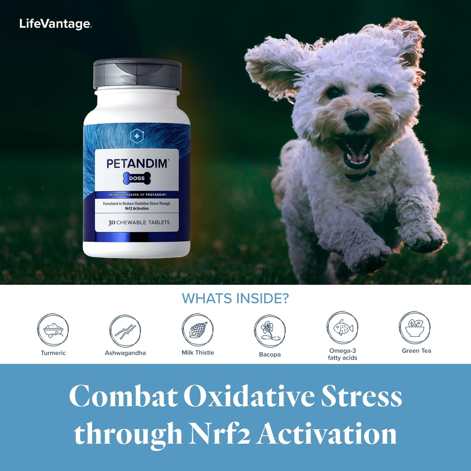 LifeVantage Petandim Dog Vitamins - Chewable Tablets for Joint, Skin, Coat - Bacon, Chicken, Liver Flavored - Reduce Oxidative Stress