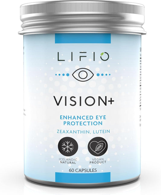 Lifio Vision+ Eye Protection Supplement with Icelandic Astaxanthin, Zeaxanthin, Lutein - Vegan, 60 Capsules