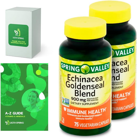 LightSpring Echinacea Goldenseal Blend Dietary Supplement 900mg 75 Ct Bundle with Exclusive A to Z Vitamins & Minerals - Complete Light&Spring Guide (3 Items)