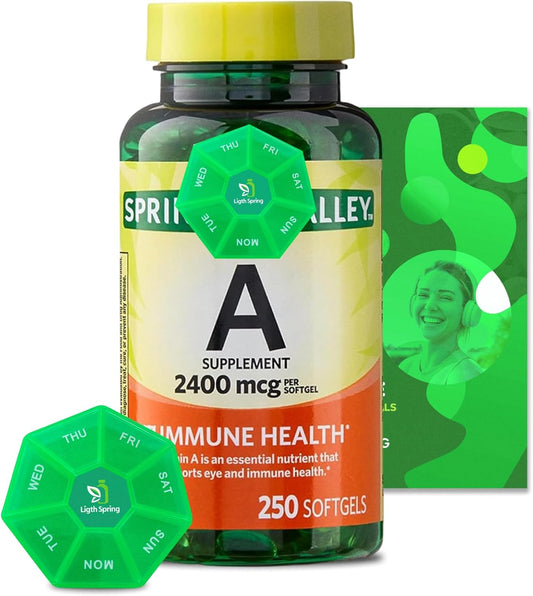 LightSpring Vitamin A Supplement 2400 mcg Softgels Bundle with Exclusive A to Z Vitamins & Minerals + Weekly Pill Organizer