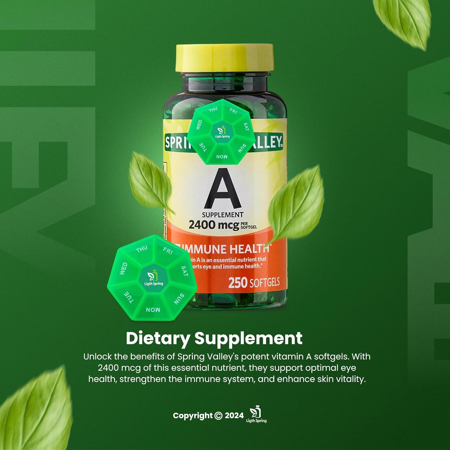 LightSpring Vitamin A Supplement 2400 mcg Softgels Bundle with Exclusive A to Z Vitamins & Minerals + Weekly Pill Organizer