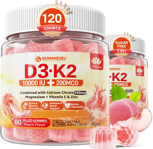 LILICARE Sugar-Free Vitamin D3 K2 Gummies with Calcium, Magnesium, and Vitamin C - Ultimate Bone, Muscle, and Teeth Support - 2 Pack