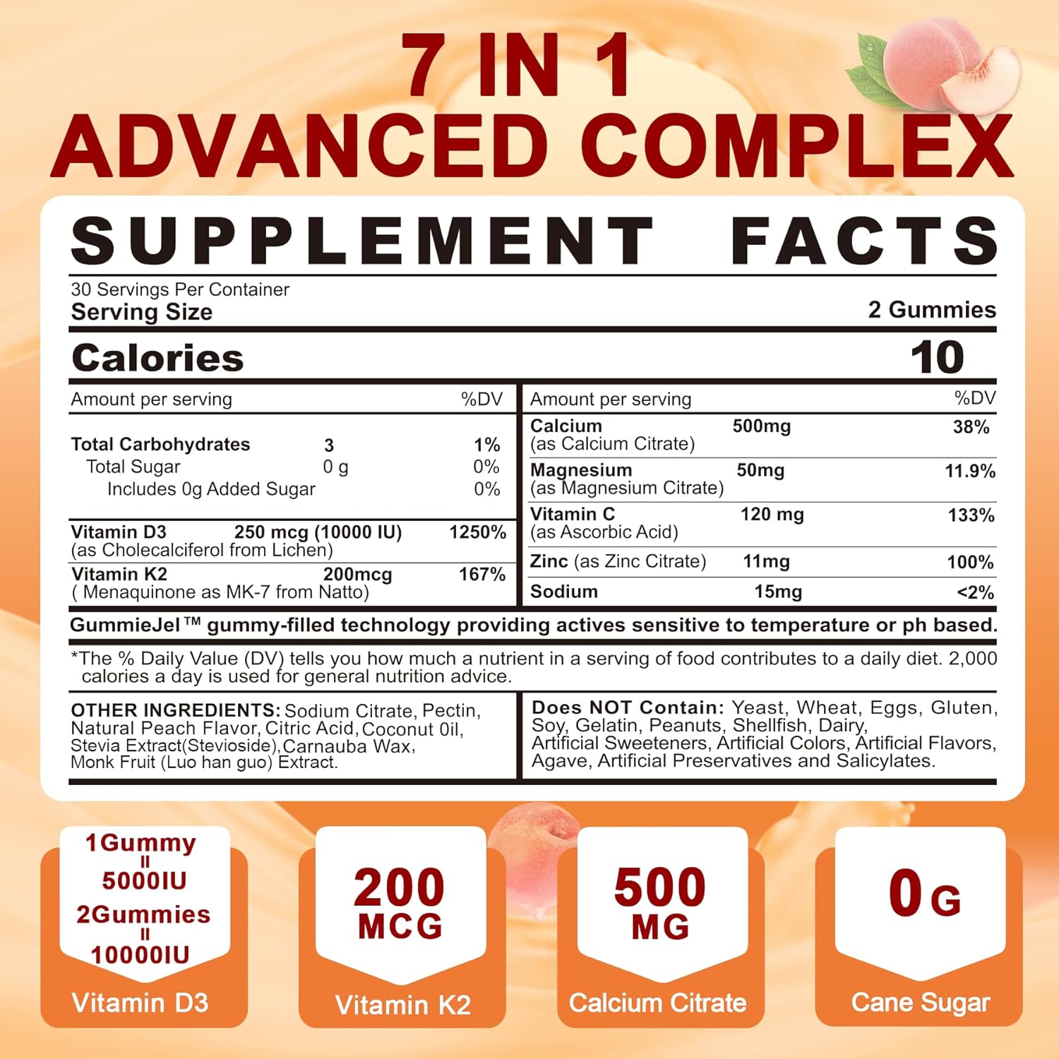 LILICARE Sugar-Free Vitamin D3 K2 Gummies with Calcium, Magnesium, and Vitamin C - Ultimate Bone, Muscle, and Teeth Support - 2 Pack