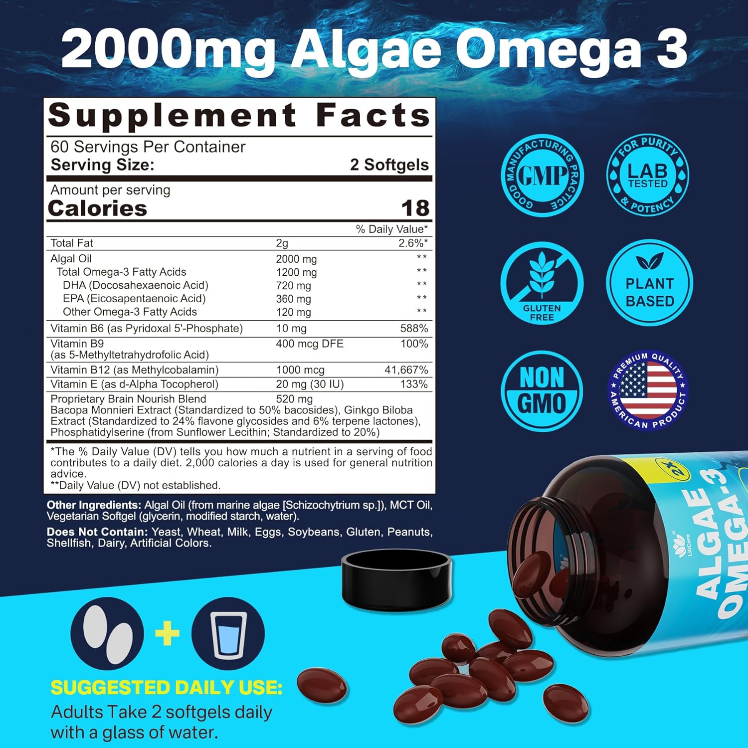 LILICARE Vitamin B Complex Gummies & Plant-Based Omega 3 1200mg Supplement