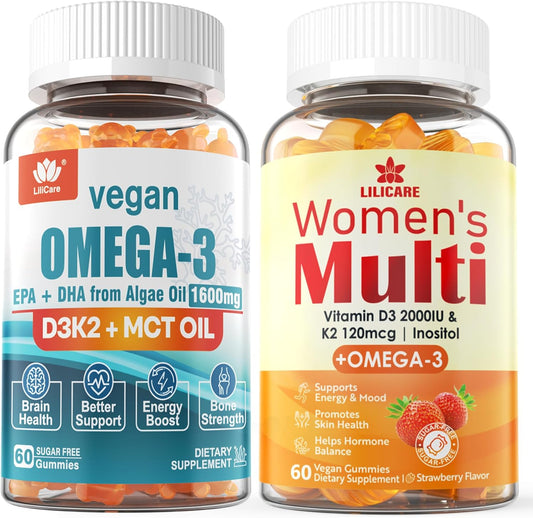 LILICARE Women's Vegan Multivitamin Gummies with Omega-3 - 1280mg of Essential Nutrients