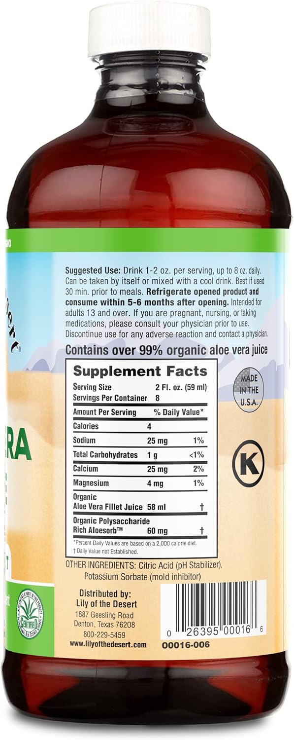 Lily Of The Desert Aloe Vera Juice Inner Fillet, Vegan Dietary Support, Gluten Free Digestive Aid - 16 Fl Oz